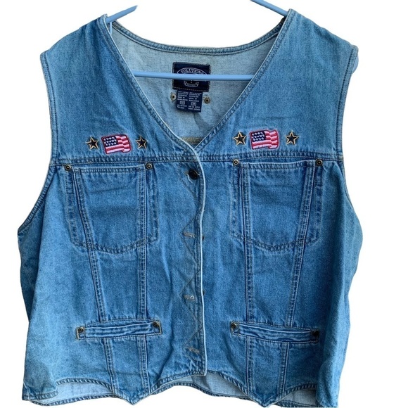Vintage Solutions Original Blue Jean Denim Vest US Flag XXL - Picture 1 of 6